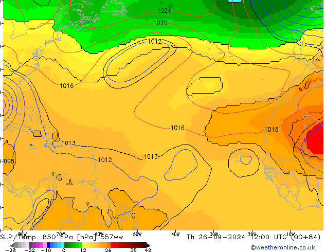 SLP/Temp. 850 hPa 557ww Th 26.09.2024 12 UTC