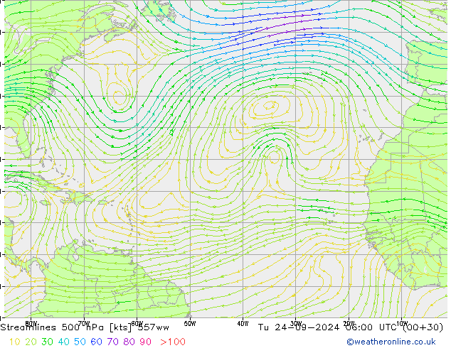 Streamlines 500 hPa 557ww Tu 24.09.2024 06 UTC