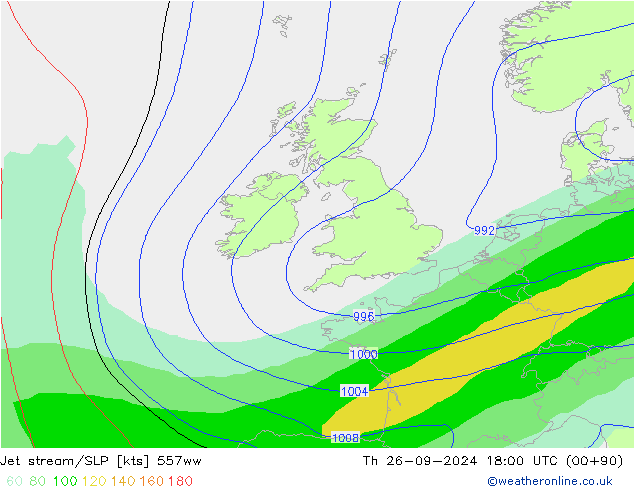 Jet stream/SLP 557ww Th 26.09.2024 18 UTC