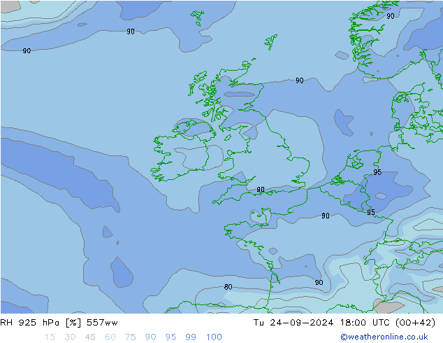 Humedad rel. 925hPa 557ww mar 24.09.2024 18 UTC