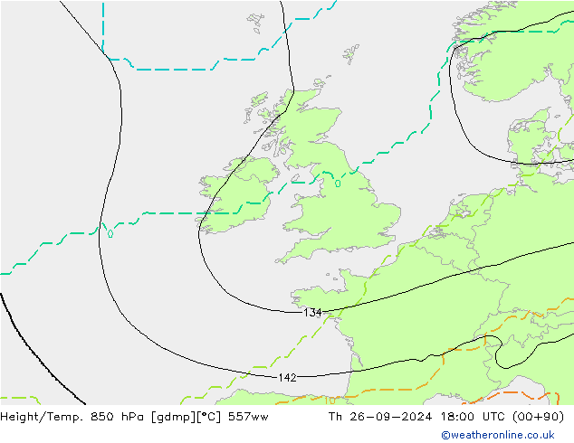 Hoogte/Temp. 850 hPa 557ww do 26.09.2024 18 UTC