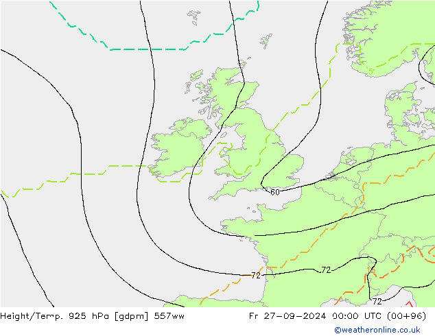 Géop./Temp. 925 hPa 557ww ven 27.09.2024 00 UTC