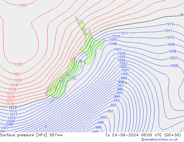 Surface pressure 557ww Tu 24.09.2024 06 UTC