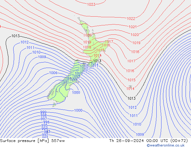 Surface pressure 557ww Th 26.09.2024 00 UTC