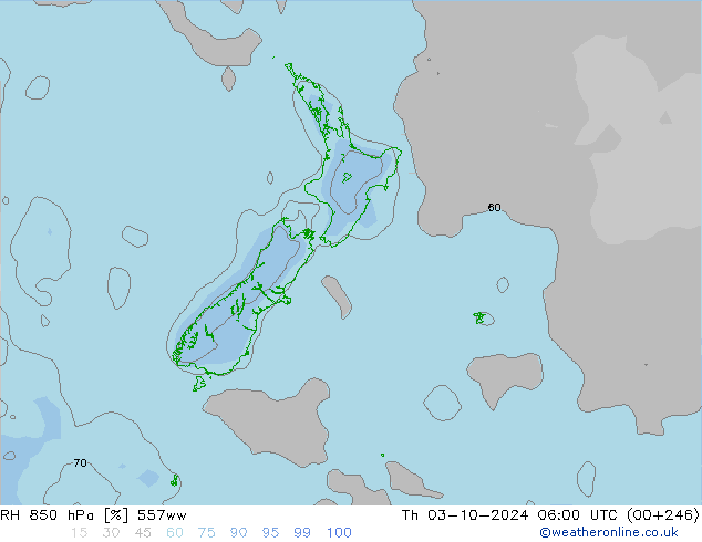 Humedad rel. 850hPa 557ww jue 03.10.2024 06 UTC