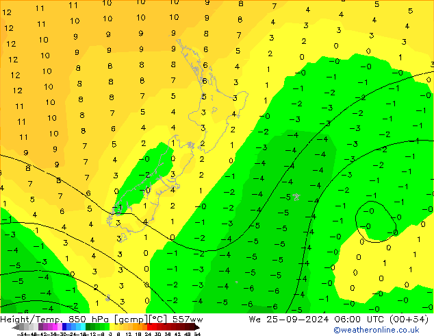 Hoogte/Temp. 850 hPa 557ww wo 25.09.2024 06 UTC