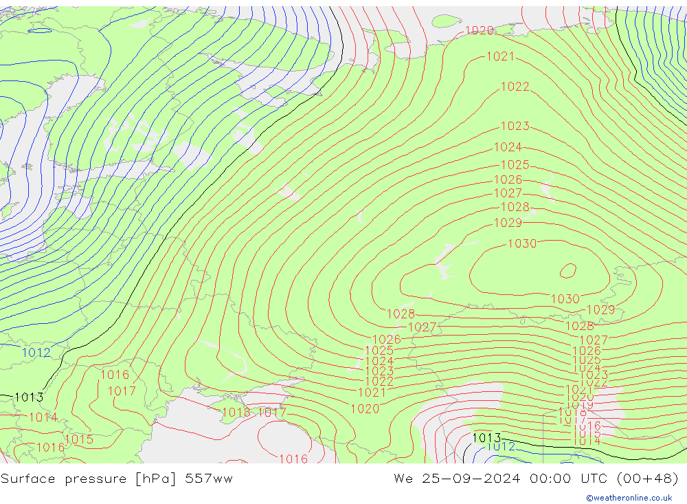 Surface pressure 557ww We 25.09.2024 00 UTC