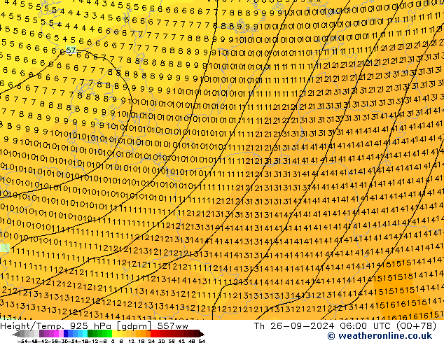 Height/Temp. 925 hPa 557ww czw. 26.09.2024 06 UTC