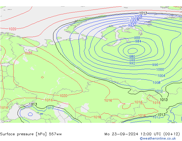 Surface pressure 557ww Mo 23.09.2024 12 UTC