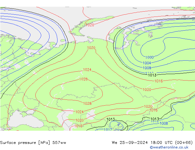 Presión superficial 557ww mié 25.09.2024 18 UTC