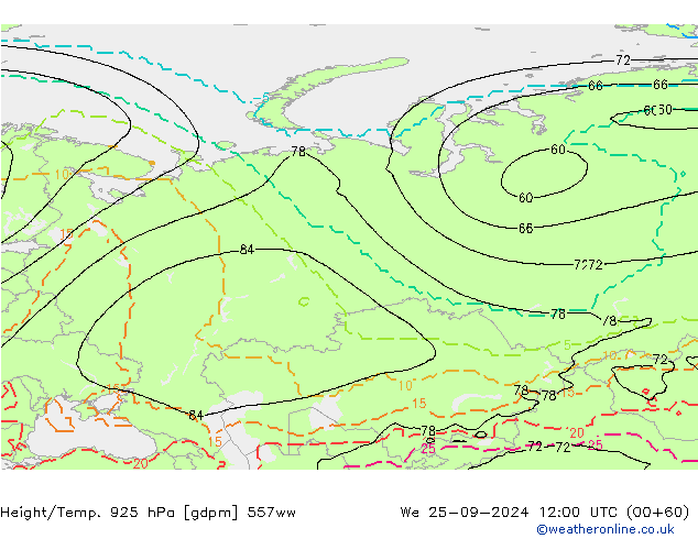 Height/Temp. 925 hPa 557ww śro. 25.09.2024 12 UTC