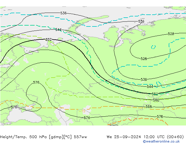 Height/Temp. 500 гПа 557ww ср 25.09.2024 12 UTC