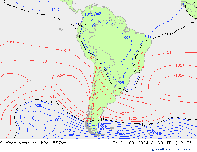 Pressione al suolo 557ww gio 26.09.2024 06 UTC