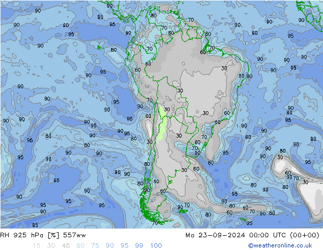 RH 925 гПа 557ww пн 23.09.2024 00 UTC