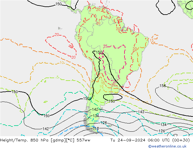 Yükseklik/Sıc. 850 hPa 557ww Sa 24.09.2024 06 UTC