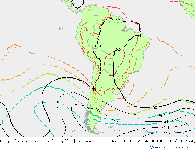 Hoogte/Temp. 850 hPa 557ww ma 30.09.2024 06 UTC