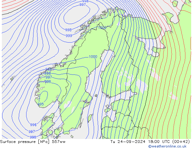 Surface pressure 557ww Tu 24.09.2024 18 UTC