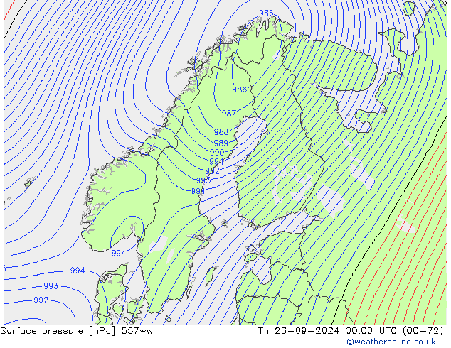 Surface pressure 557ww Th 26.09.2024 00 UTC