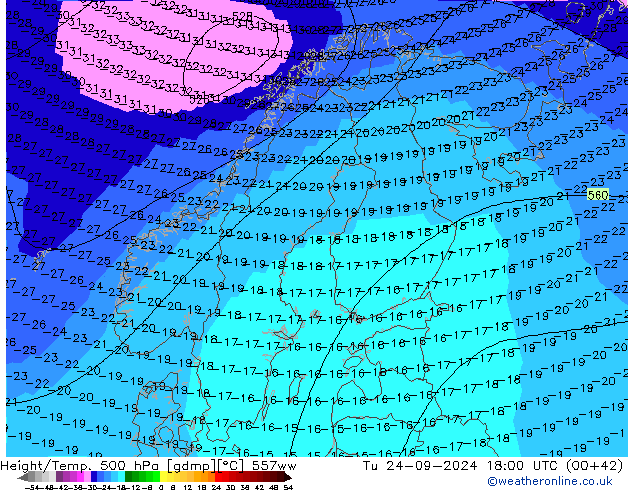 Yükseklik/Sıc. 500 hPa 557ww Sa 24.09.2024 18 UTC