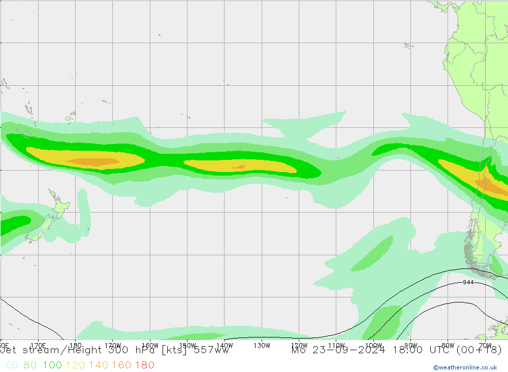 Jet stream/Height 300 hPa 557ww Mo 23.09.2024 18 UTC