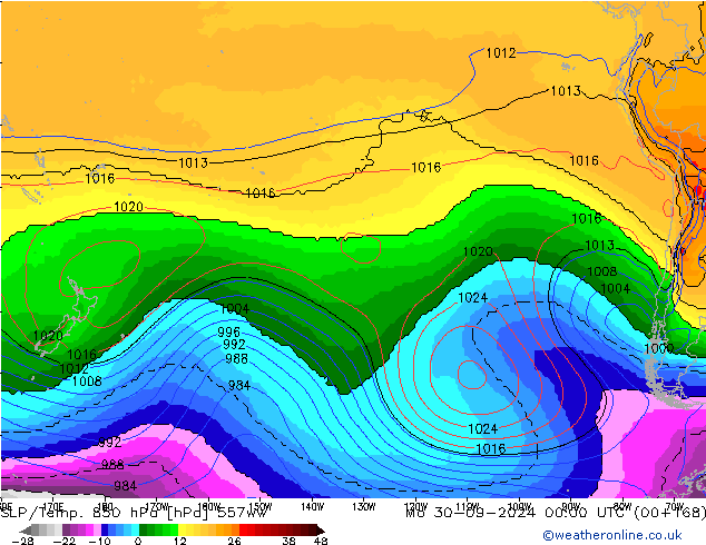 SLP/Temp. 850 hPa 557ww Seg 30.09.2024 00 UTC