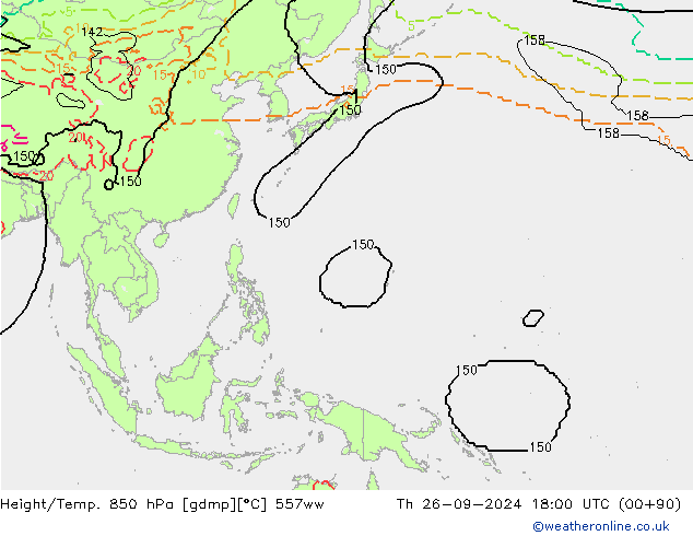 Height/Temp. 850 hPa 557ww gio 26.09.2024 18 UTC