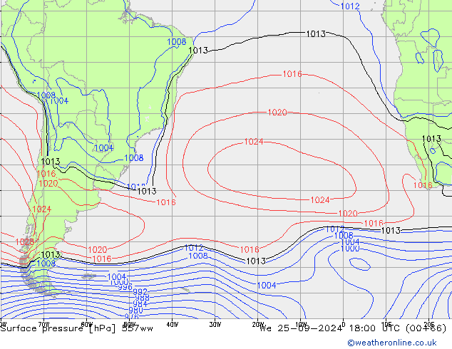 Surface pressure 557ww We 25.09.2024 18 UTC