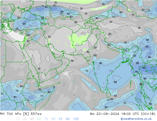 RH 700 hPa 557ww Mo 23.09.2024 18 UTC