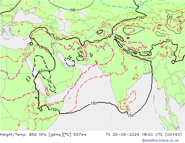 Height/Temp. 850 hPa 557ww Th 26.09.2024 18 UTC