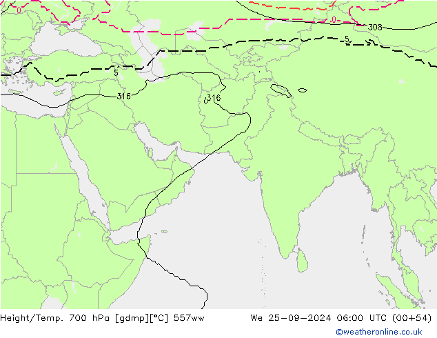 Height/Temp. 700 hPa 557ww We 25.09.2024 06 UTC