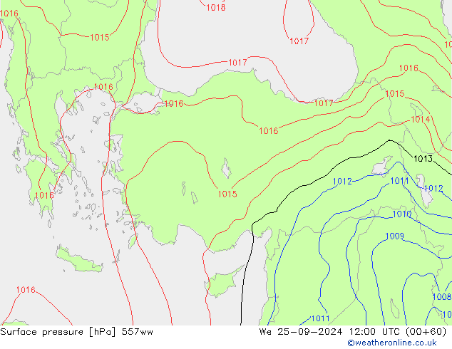 Surface pressure 557ww We 25.09.2024 12 UTC