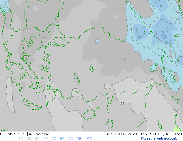 Humidité rel. 850 hPa 557ww ven 27.09.2024 06 UTC