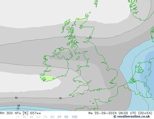 RH 300 hPa 557ww We 25.09.2024 06 UTC