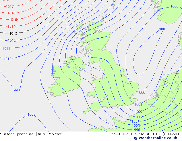 Pressione al suolo 557ww mar 24.09.2024 06 UTC