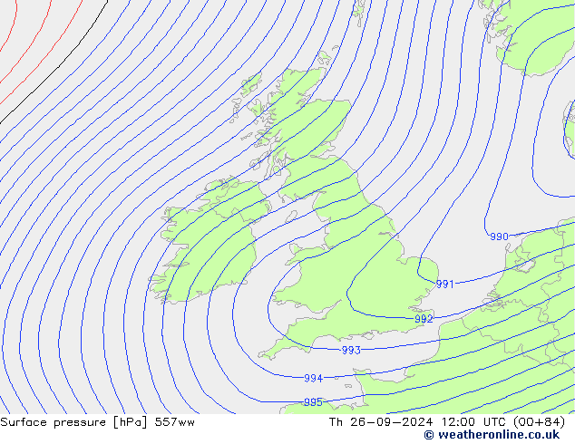 Surface pressure 557ww Th 26.09.2024 12 UTC