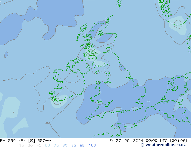 RH 850 hPa 557ww ven 27.09.2024 00 UTC