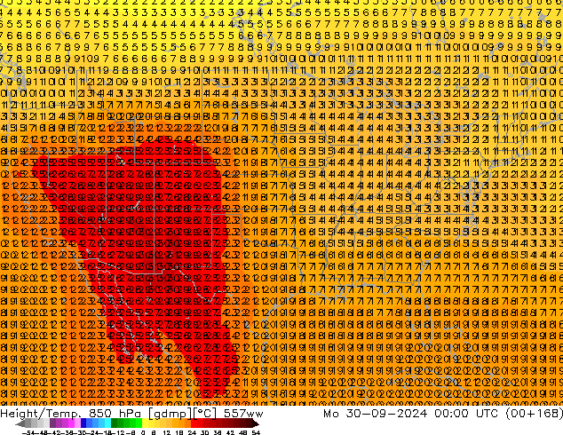 Height/Temp. 850 hPa 557ww Po 30.09.2024 00 UTC