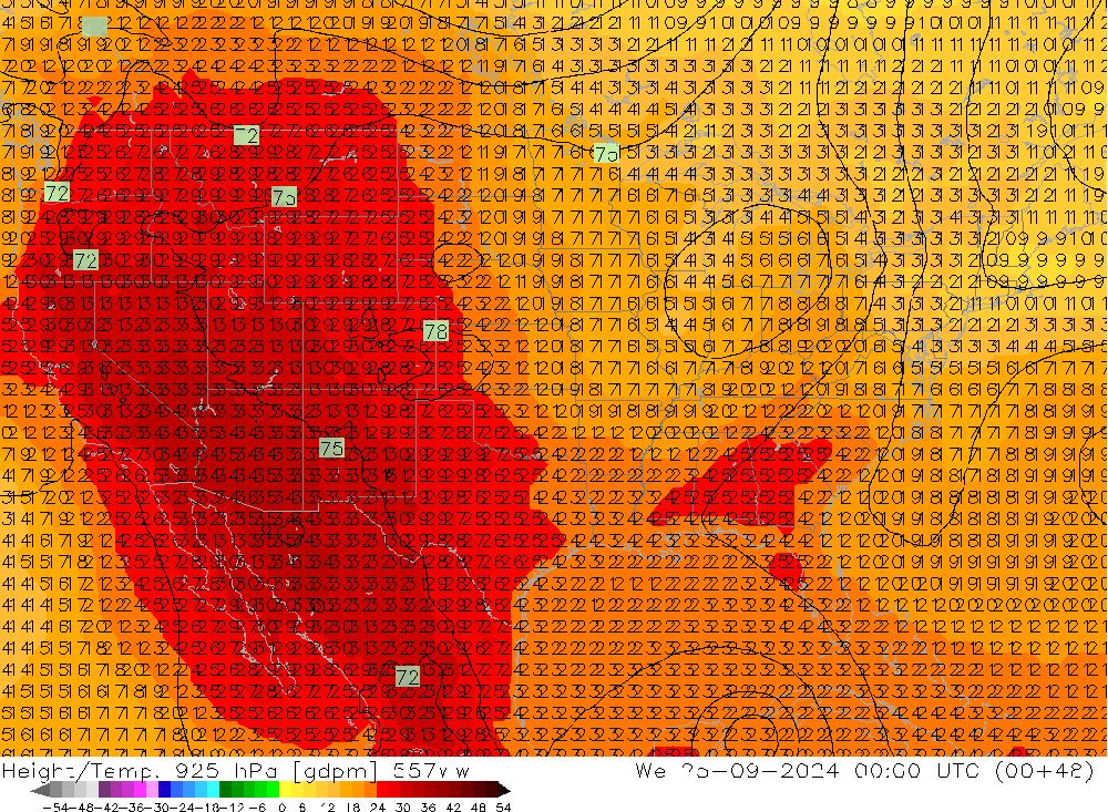 Height/Temp. 925 hPa 557ww Qua 25.09.2024 00 UTC