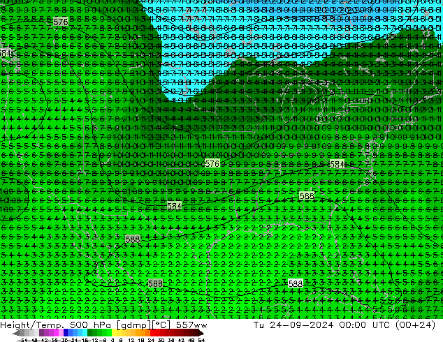 Height/Temp. 500 hPa 557ww Tu 24.09.2024 00 UTC