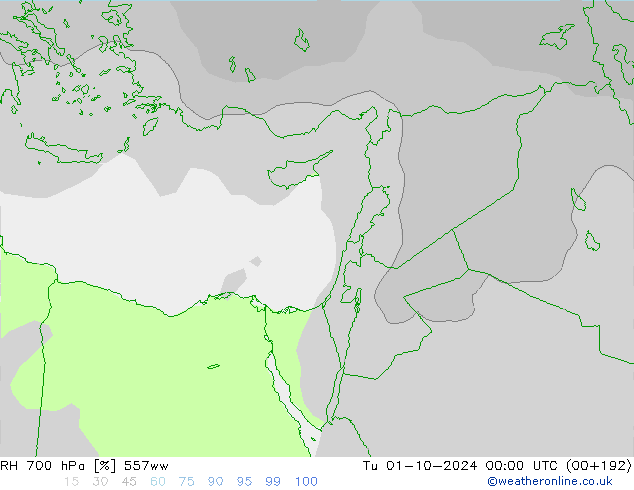 RH 700 hPa 557ww  01.10.2024 00 UTC