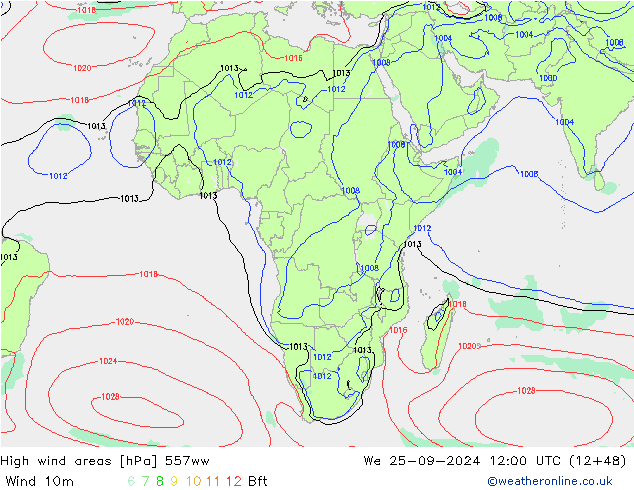 High wind areas 557ww We 25.09.2024 12 UTC