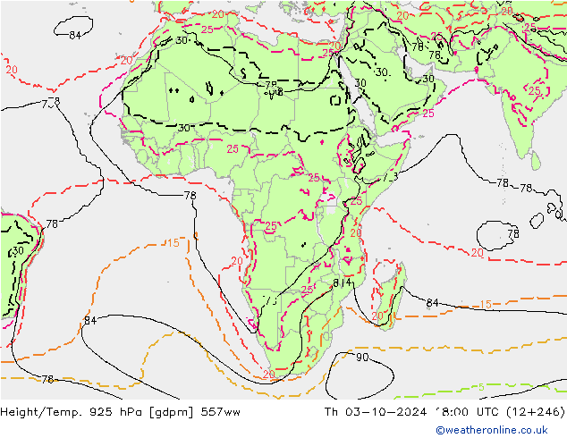 Height/Temp. 925 hPa 557ww Th 03.10.2024 18 UTC