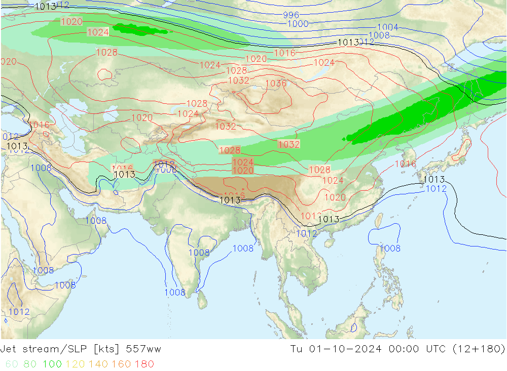 джет/приземное давление 557ww вт 01.10.2024 00 UTC