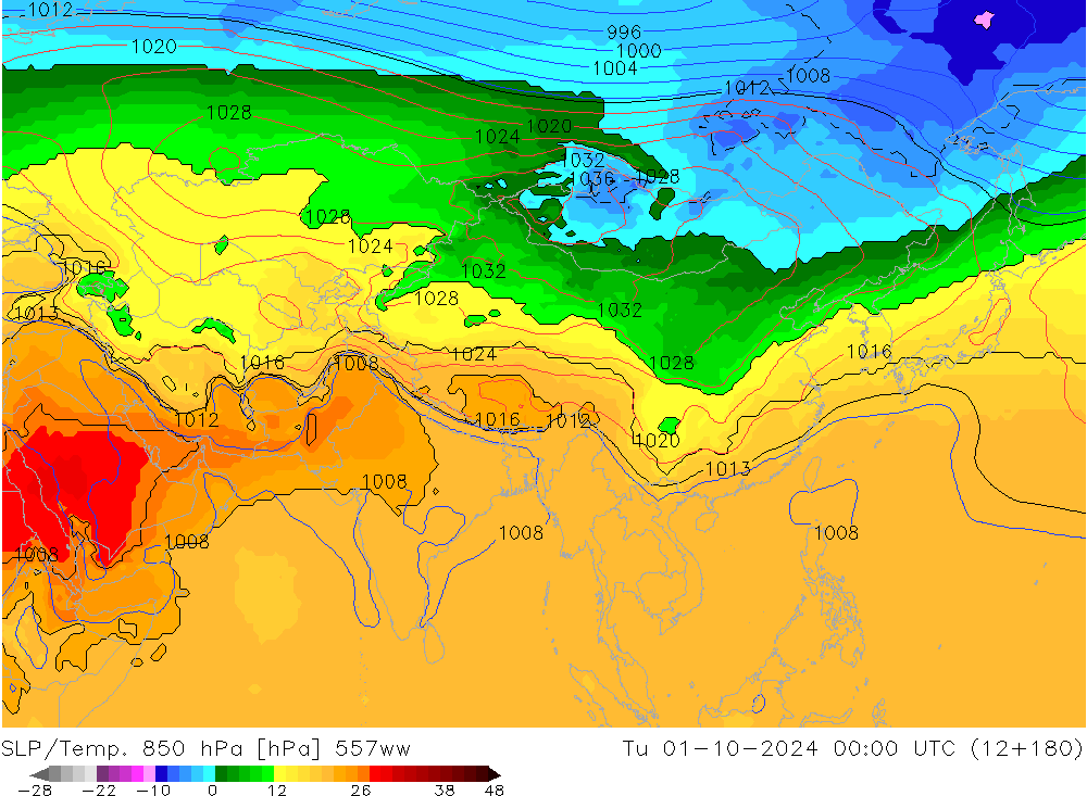 SLP/Temp. 850 hPa 557ww Ter 01.10.2024 00 UTC