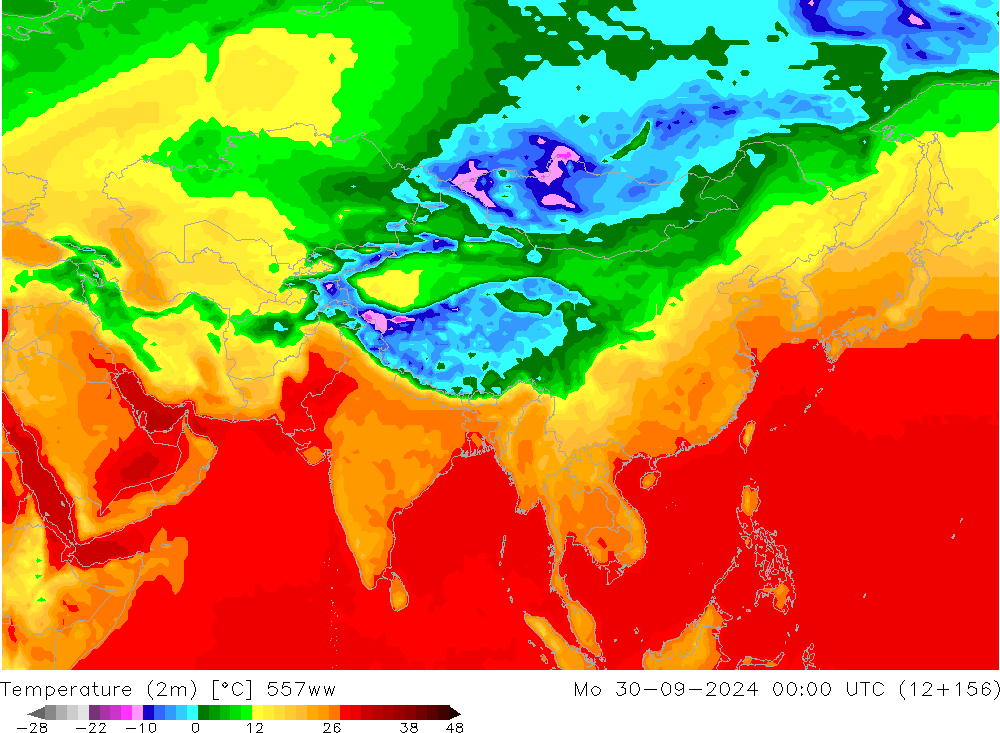 Temperatuurkaart (2m) 557ww ma 30.09.2024 00 UTC