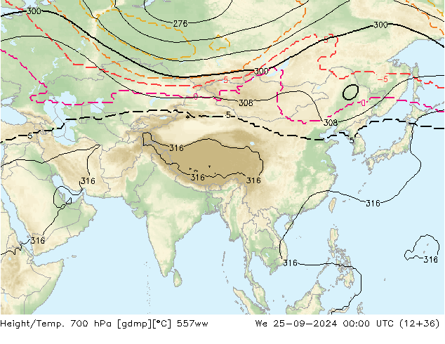 Height/Temp. 700 hPa 557ww  25.09.2024 00 UTC