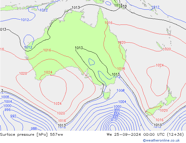 Surface pressure 557ww We 25.09.2024 00 UTC