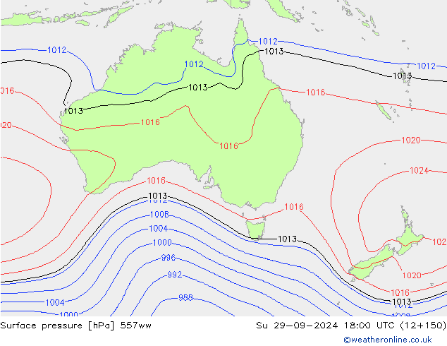 Surface pressure 557ww Su 29.09.2024 18 UTC