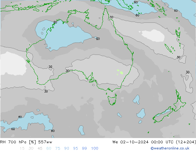 RH 700 hPa 557ww St 02.10.2024 00 UTC