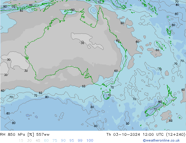 RH 850 hPa 557ww Qui 03.10.2024 12 UTC